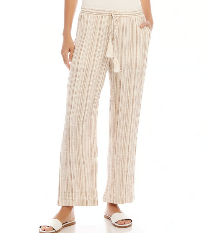 Metallic Stripe Drawstring Ankle Pants