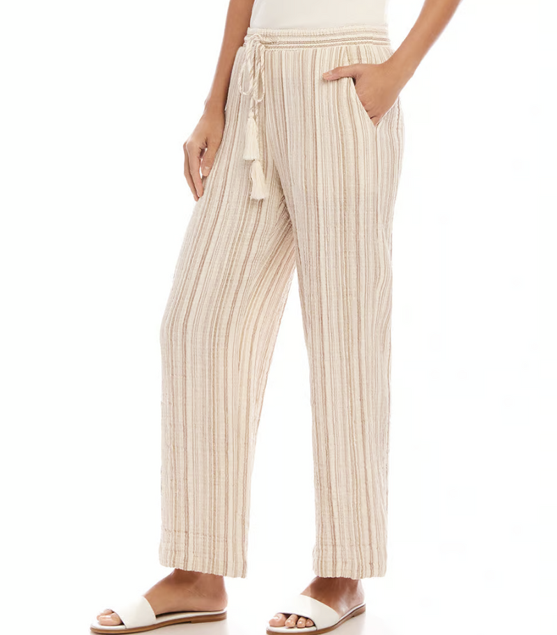 Metallic Stripe Drawstring Ankle Pants