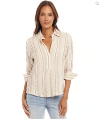 Metallic Stripe Ruched Sleeve Shirt