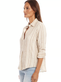 Metallic Stripe Ruched Sleeve Shirt