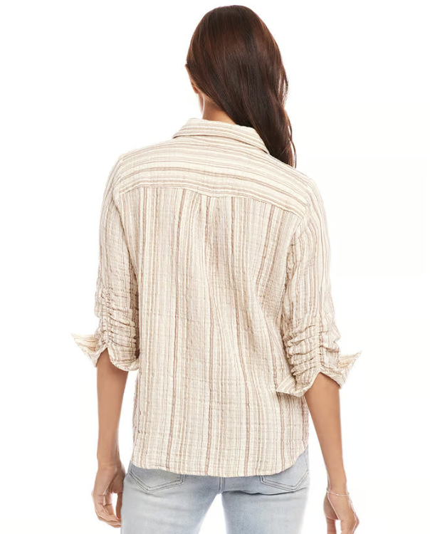 Metallic Stripe Ruched Sleeve Shirt