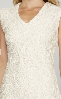 SLEEVELESS SHOULDER PAD V NECK LACE MINI DRESS