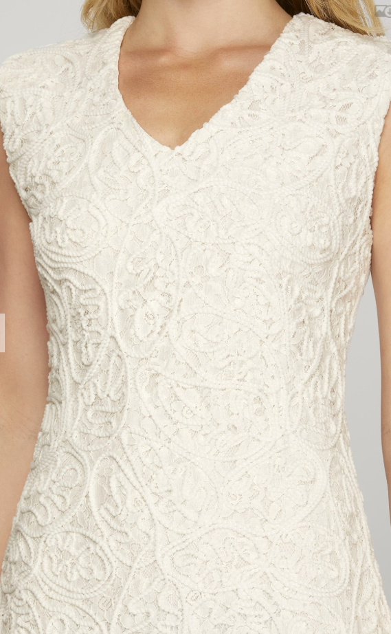 SLEEVELESS SHOULDER PAD V NECK LACE MINI DRESS