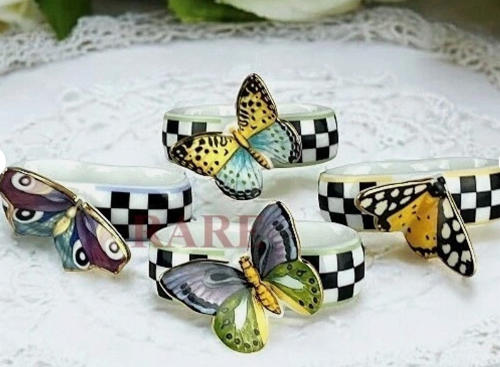 Butterfly Toile Napkin Rings, Set of 4