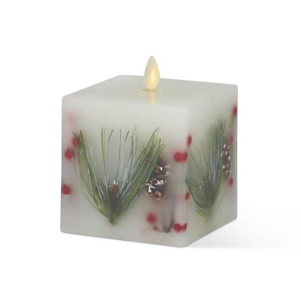 3.5 x 4.5 Inch White Wax Berry & Pine Indoor Square Candle
