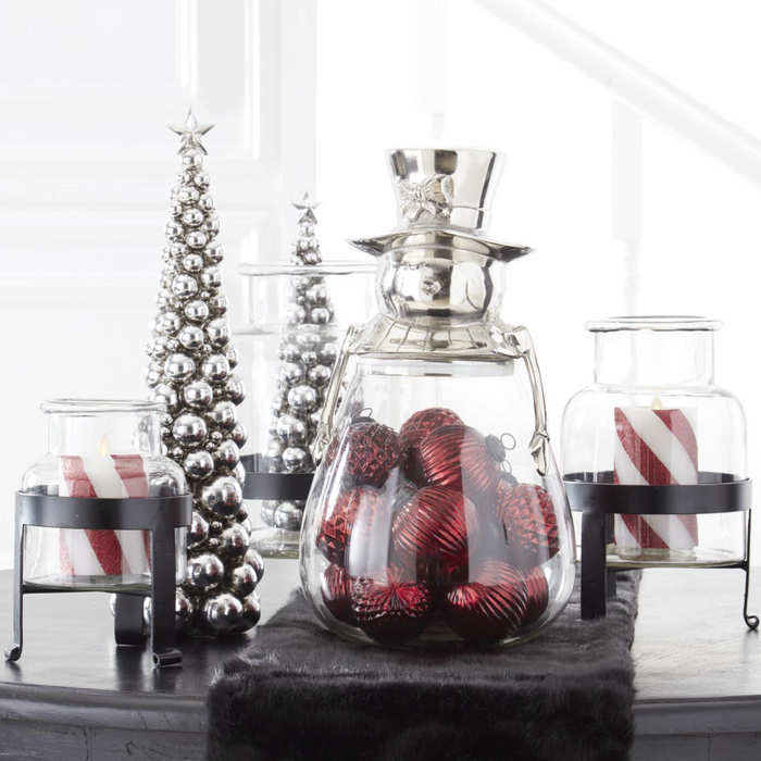 17 Inch Glass Snowman Canister w/Silver Metal Top