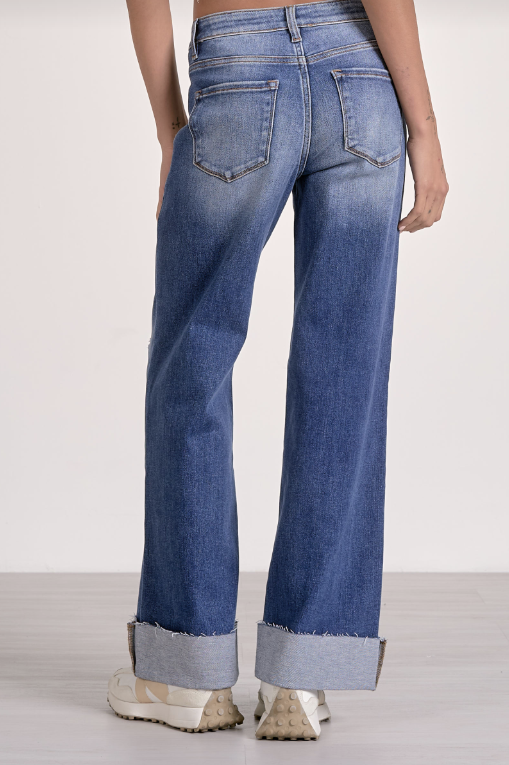 Cuffed Bottom Denim Wash Jeans