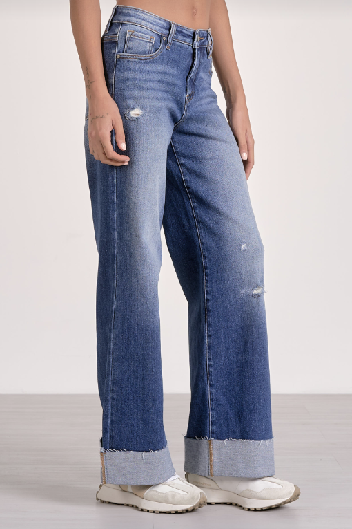 Cuffed Bottom Denim Wash Jeans