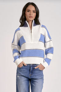 1/4 Zip Lt. Blue Stripe Sweater