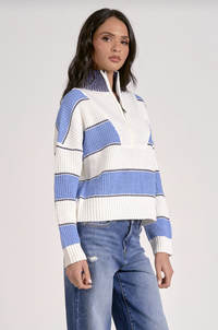 1/4 Zip Lt. Blue Stripe Sweater