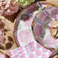 S/2 Pink Hydrangea Hand-Crafted Wood Round Tray