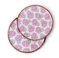 S/2 Pink Hydrangea Hand-Crafted Wood Round Tray