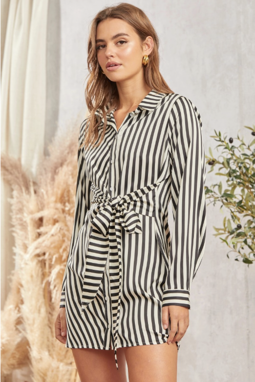 Buttoned Down Vertical Striped Dress
