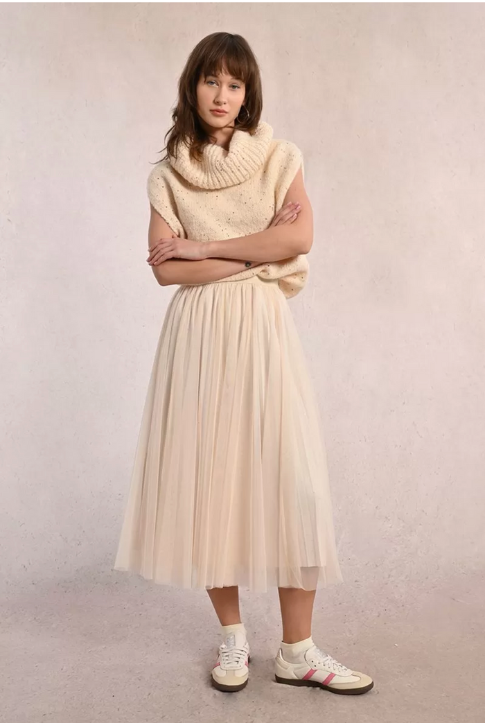 Long Pleated Tulle Skirt