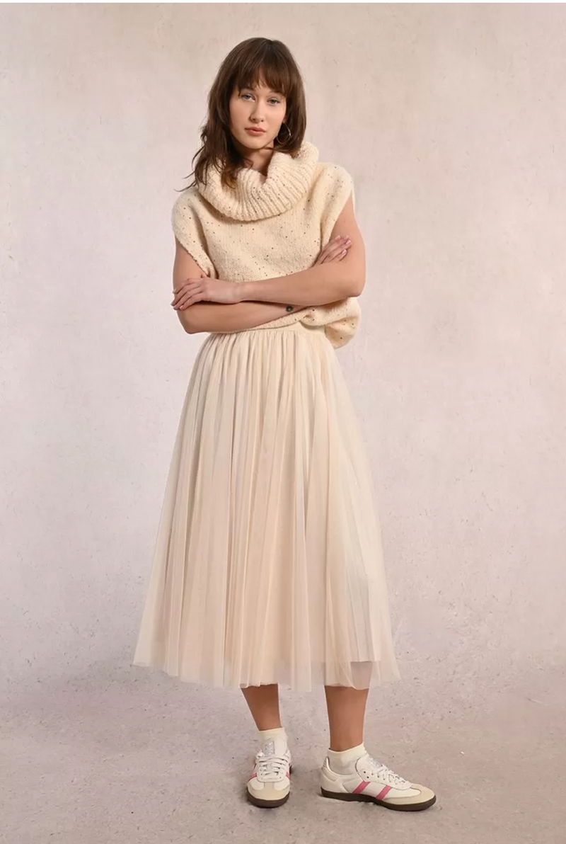 Long Pleated Tulle Skirt