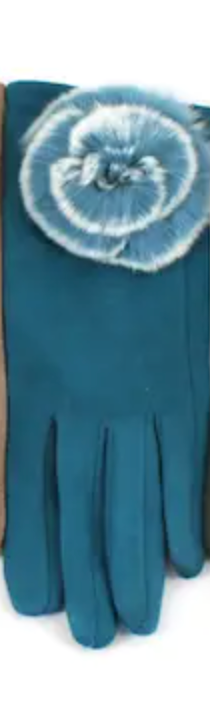 FLOWER PIN TEAL GLOVES