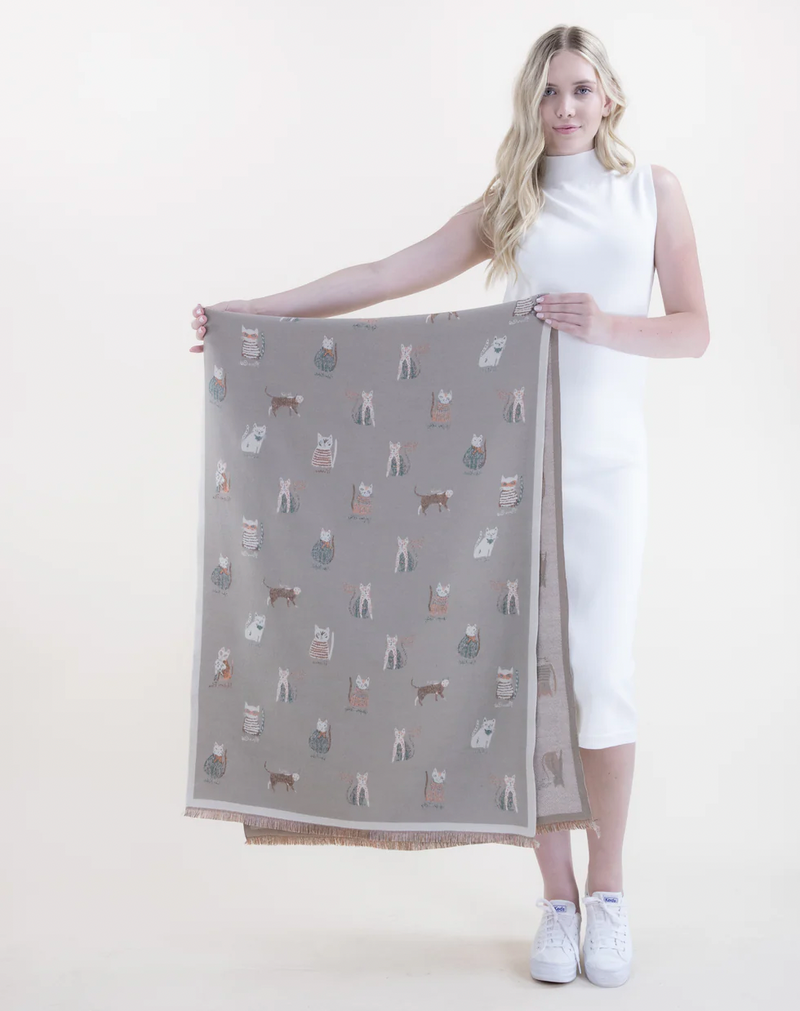 Classy Cat Pattern Scarf W/ Solid Border
