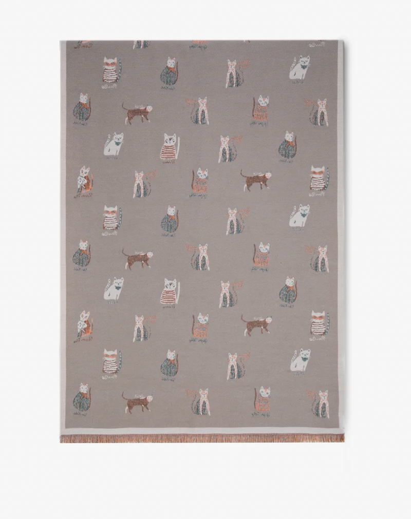 Classy Cat Pattern Scarf W/ Solid Border