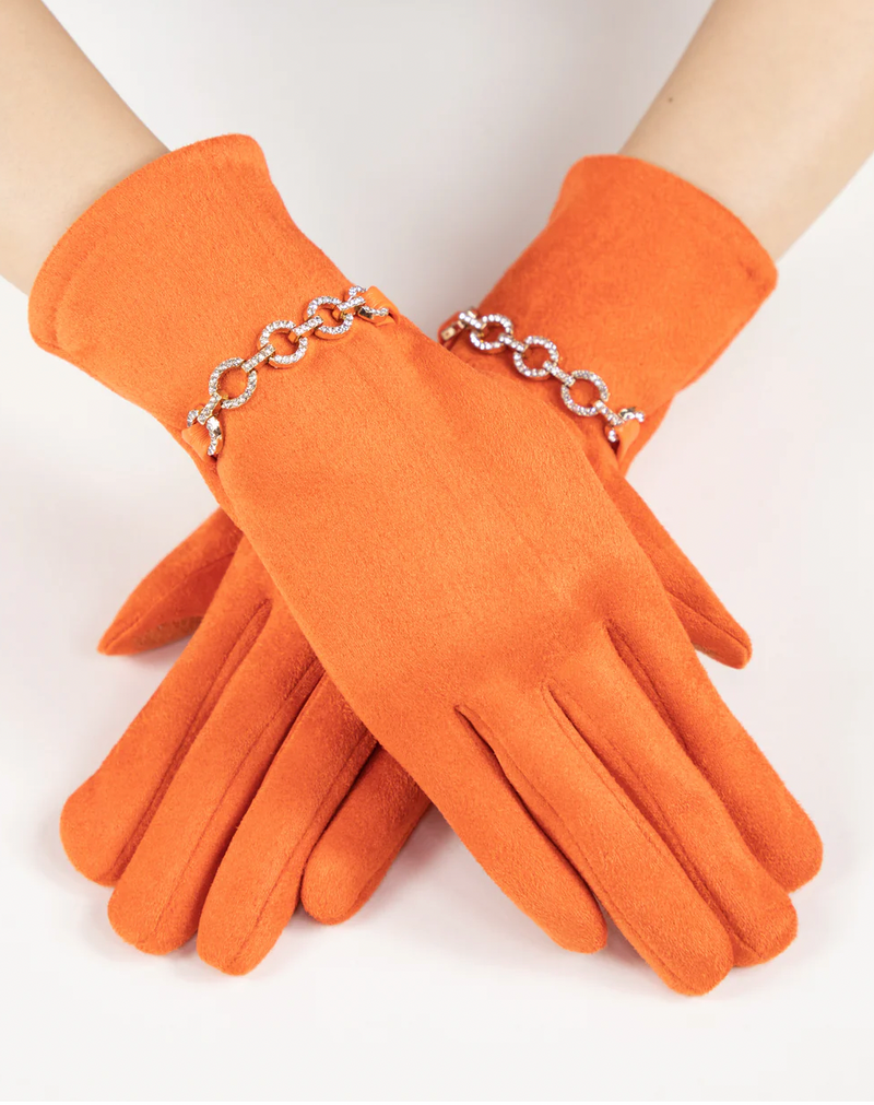 Rhinestone Chain Faux Suede Gloves