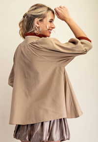 Mock Neck Band Puff Sleeve