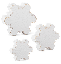 Set of 3 White Dolomite Tabletop Snowflakes w/Gold Trim