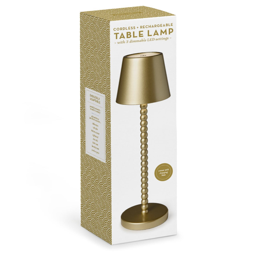 LED Cordless Gold Beaded Pole Table Lamp