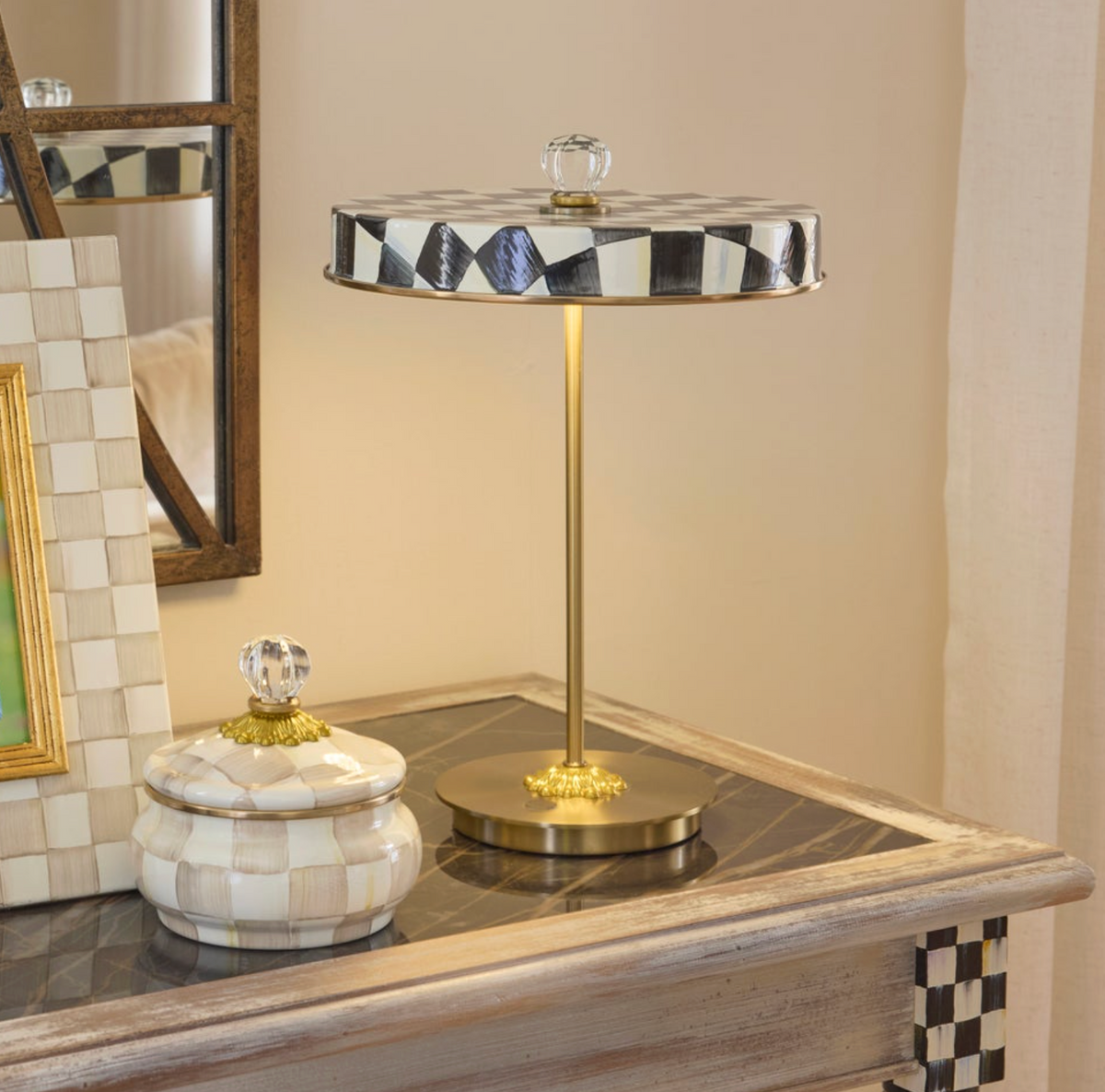 Courtly Check LED Rechargeable Disk Table Lamp