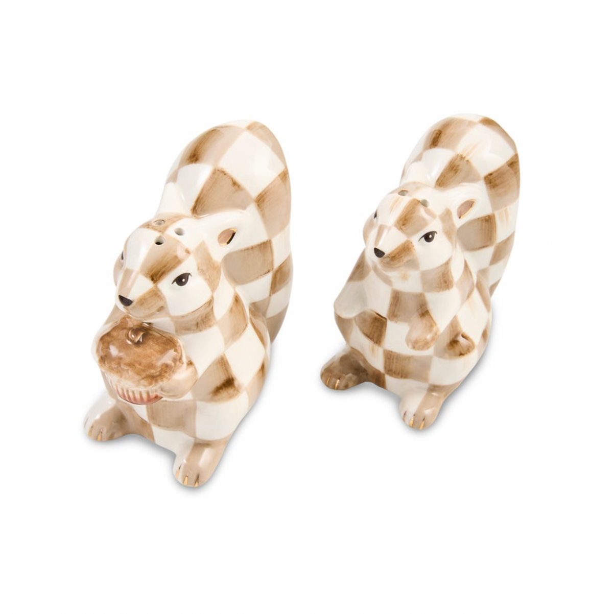 Mocha Check Squirrel Salt & Pepper Set