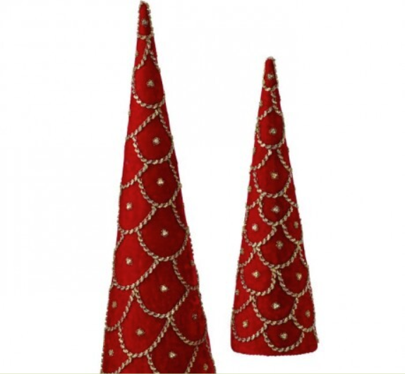 18-24" JEWELED SCALLOPED VLVT CONE TREE SET/2