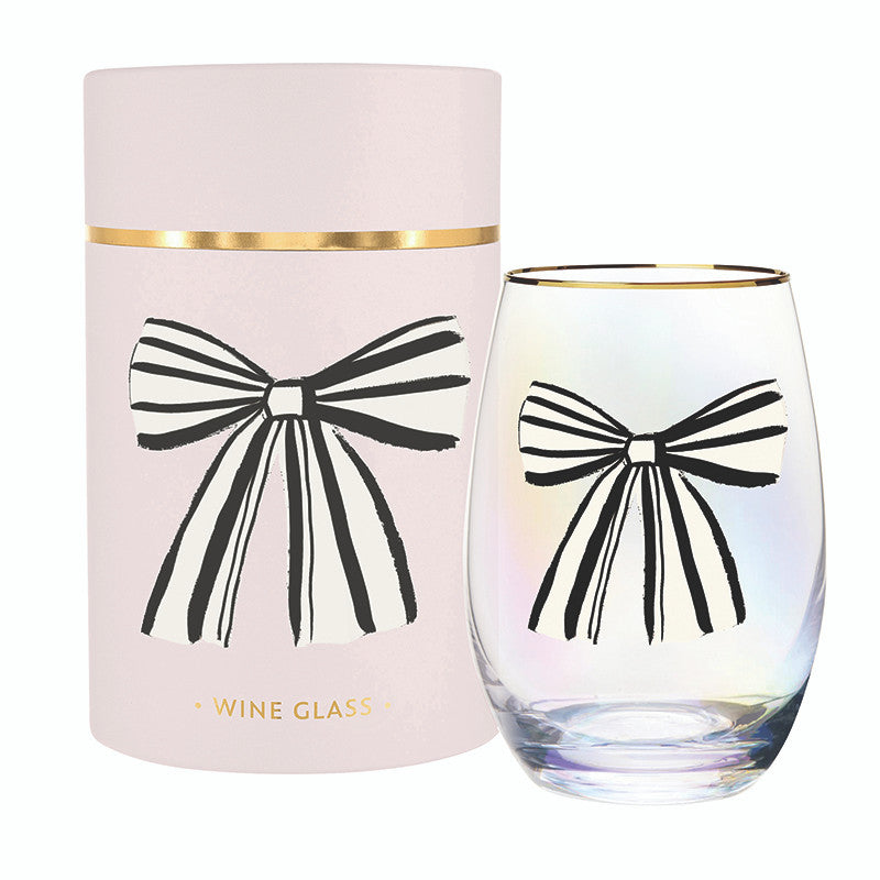 Gold Foil Stemless Wine Glass - Birthday Bow