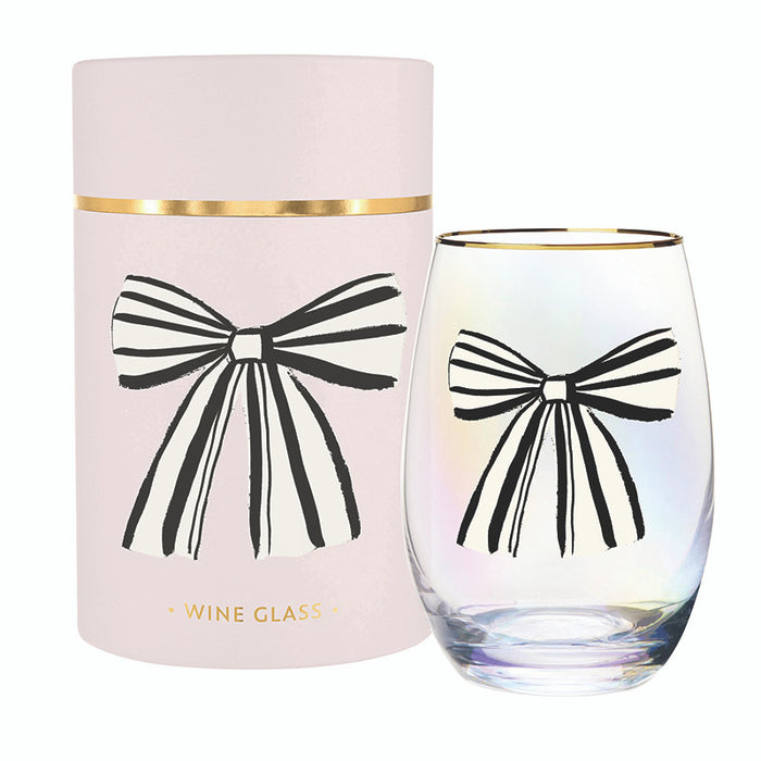 Gold Foil Stemless Wine Glass - Birthday Bow