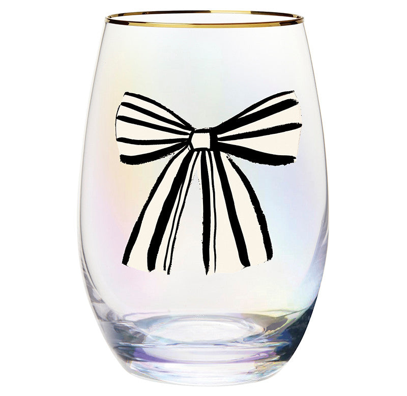 Gold Foil Stemless Wine Glass - Birthday Bow