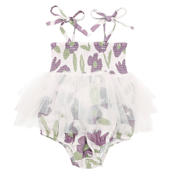 Tutu Bubble Romper - Purple Floral- 0-6 Mos.