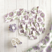 Knit Baby Booties - Purple Flower 0-6 Mos.