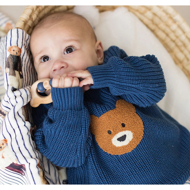 Plush Blanket - Bear + Blue Stripes