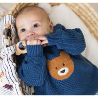 Plush Blanket - Bear + Blue Stripes