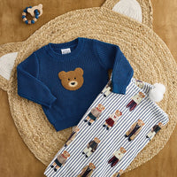Plush Blanket - Bear + Blue Stripes