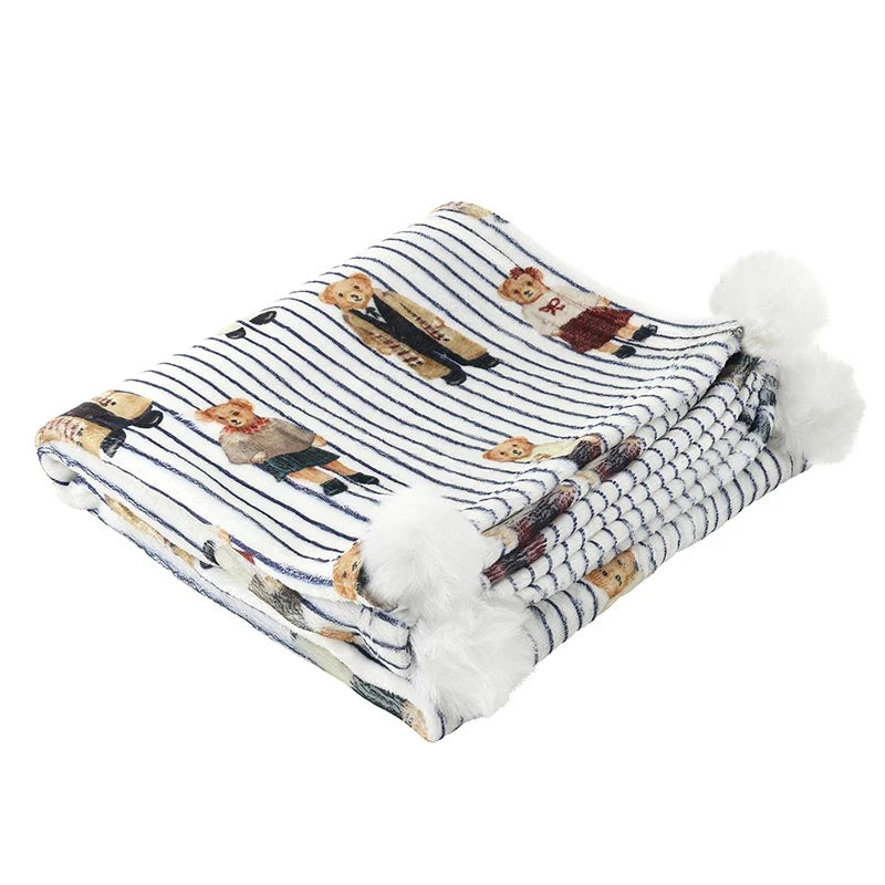 Plush Blanket - Bear + Blue Stripes