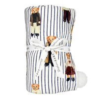 Plush Blanket - Bear + Blue Stripes