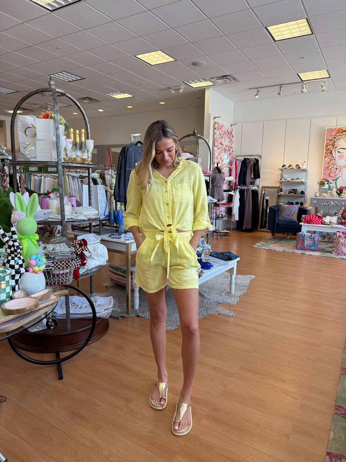 Yellow Linen Shorts
