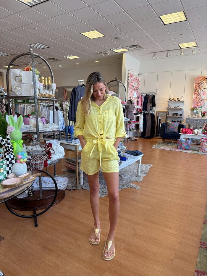 Yellow Linen Shorts