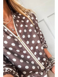 Polka Dot Contrast Detail Zip-Up Long Sleeve Shacket
