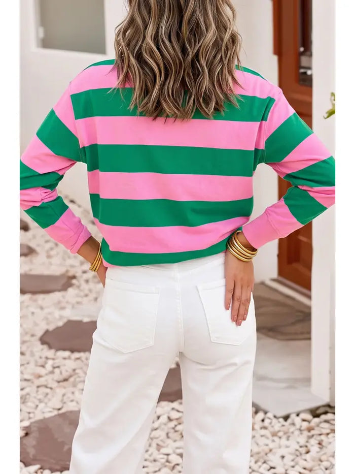 Holly Jolly Embroidered Stripe Pullover Sweatshirt