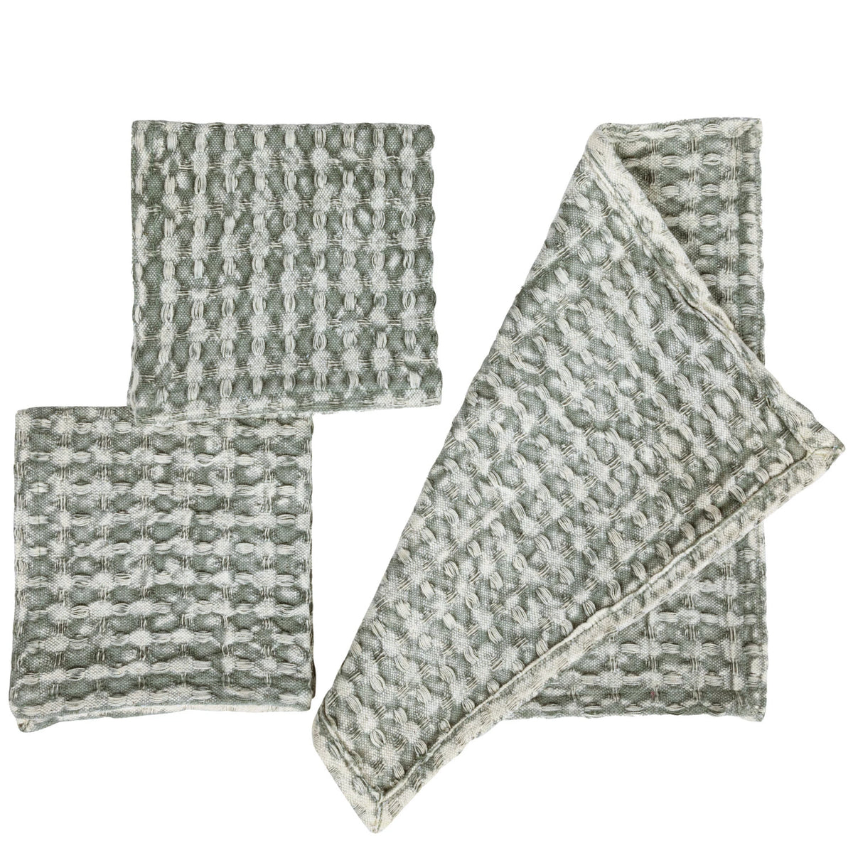 Stonewashed Cotton Waffle Weave Dish Cloths, Blue, Set of 3