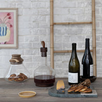 62 oz. Glass Carafe w/ Acacia Wood Base, Stopper & Leather Pull, Walnut Finish