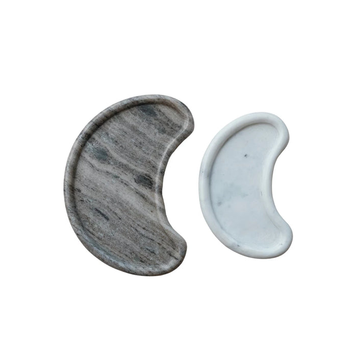Marble Kidney Shaped Trays, Buff Color & White, Set of 2