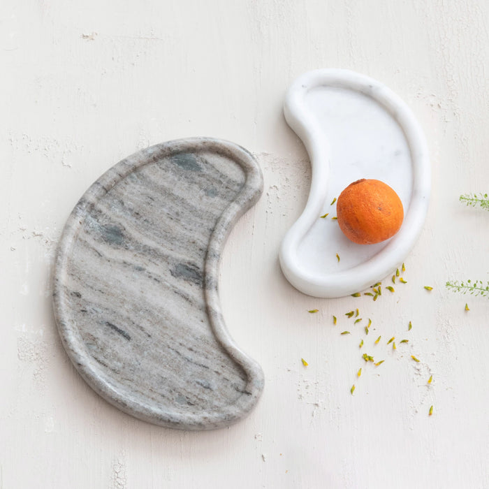 Marble Kidney Shaped Trays, Buff Color & White, Set of 2