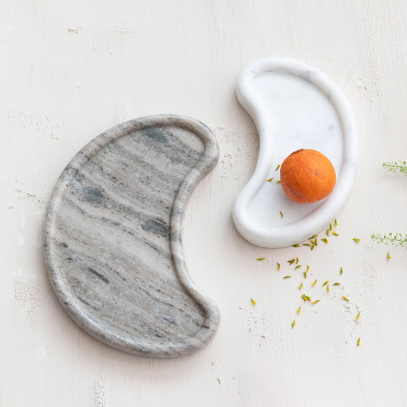 Marble Kidney Shaped Trays, Buff Color & White, Set of 2
