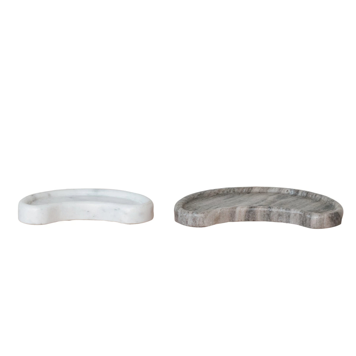 Marble Kidney Shaped Trays, Buff Color & White, Set of 2