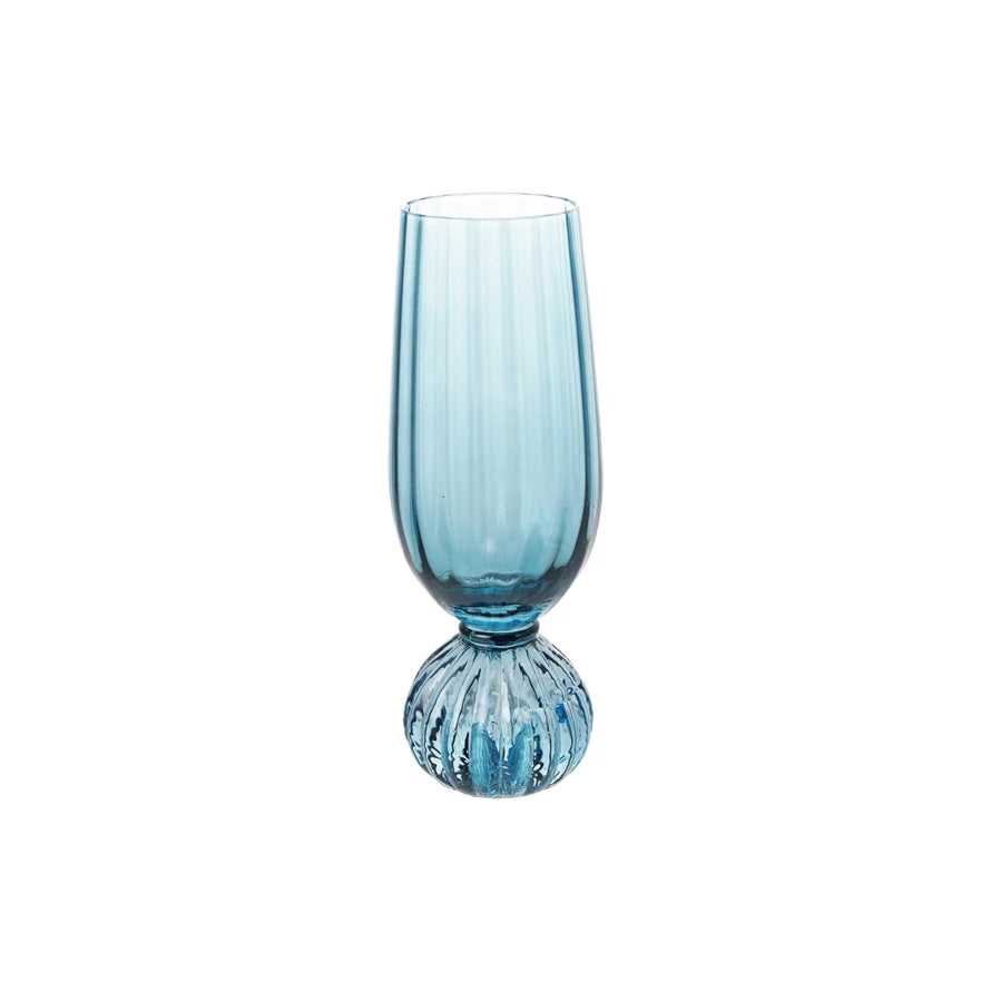 8 oz. Pleated Footed Champagne Glass, Blue
